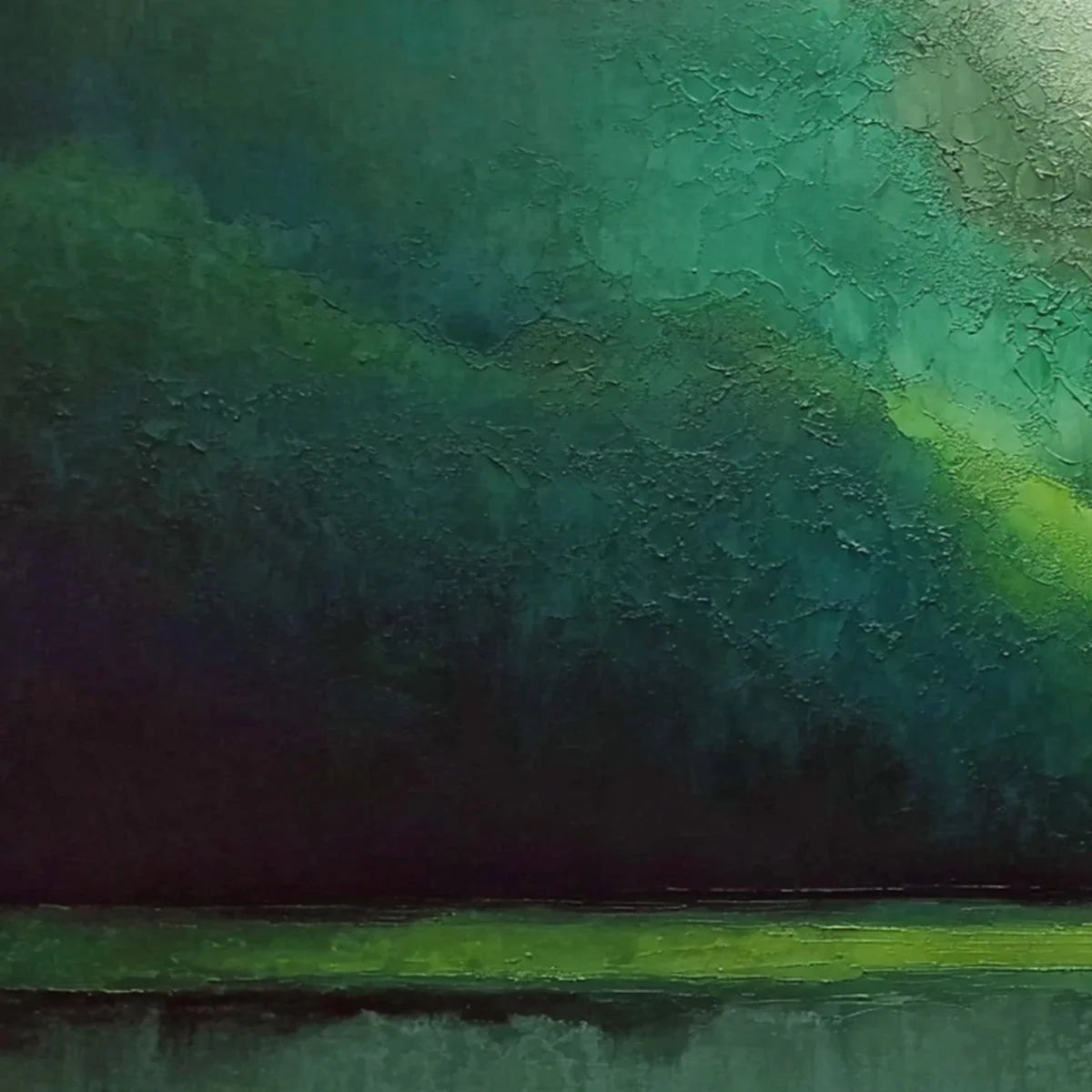 VERDANT CALM: Large Green Abstract Landscape Textured Oil Painting | Abstract closeup, raised brushwork detail