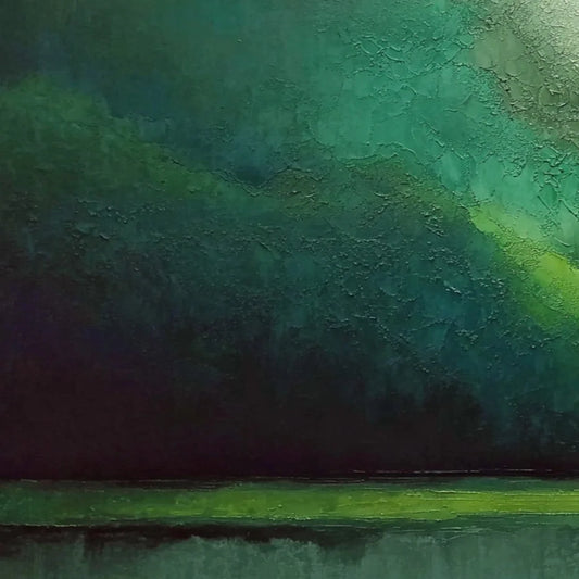 VERDANT CALM: Large Green Abstract Landscape Textured Oil Painting