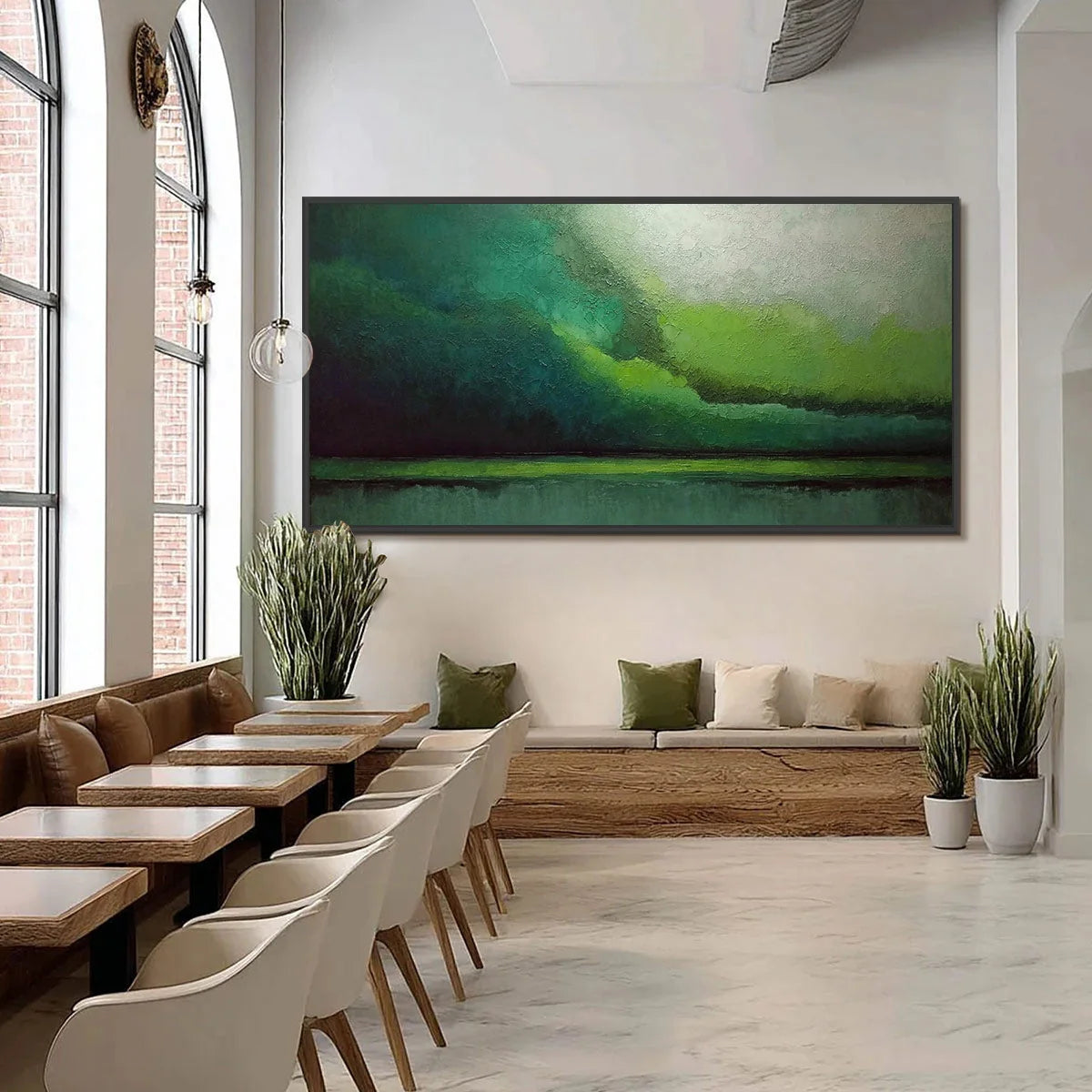 VERDANT CALM: Large Green Abstract Landscape Textured Oil Painting | rolled canvas, ready for custom framing