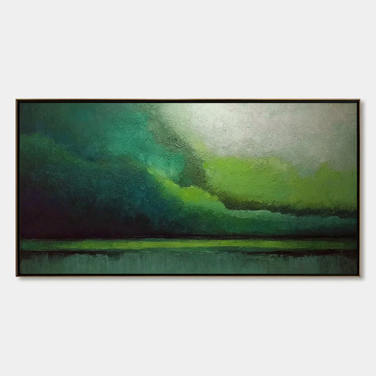 VERDANT CALM: Large Green Abstract Landscape Textured Oil Painting | hanging in living room, Abstract wall art