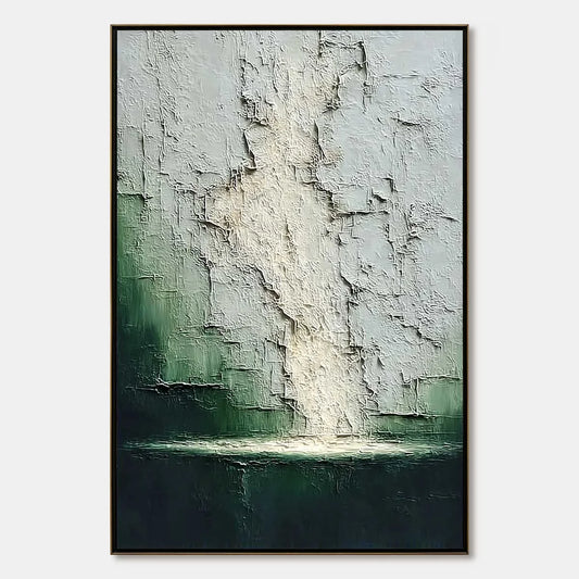 VERDANT CHASM: Textured Wabi Sabi Abstract Landscape Painting | hanging in living room, Abstract wall art