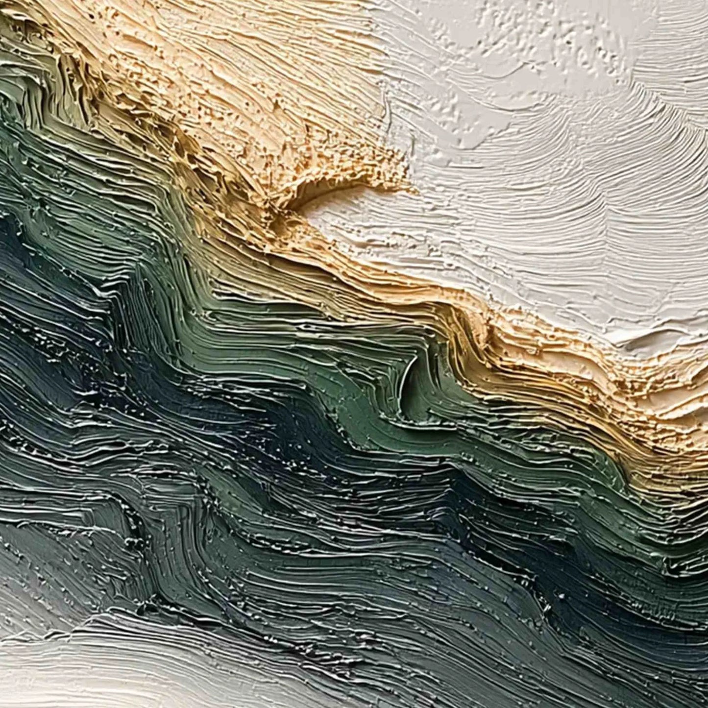 VERDANT COAST: Wabi Sabi Style Textured Abstract Landscape Painting | rectangular format, hand-painted canvas edge