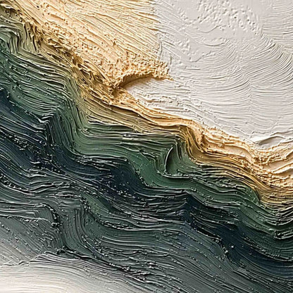 VERDANT COAST: Wabi Sabi Style Textured Abstract Landscape Painting | rectangular format, hand-painted canvas edge