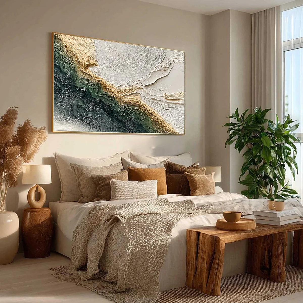 VERDANT COAST: Wabi Sabi Style Textured Abstract Landscape Painting | multi-color palette, original oil on stretched canvas art