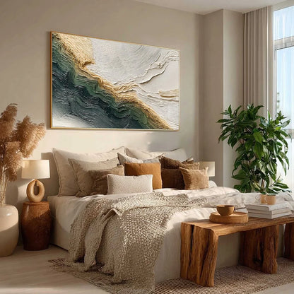 VERDANT COAST: Wabi Sabi Style Textured Abstract Landscape Painting | multi-color palette, original oil on stretched canvas art