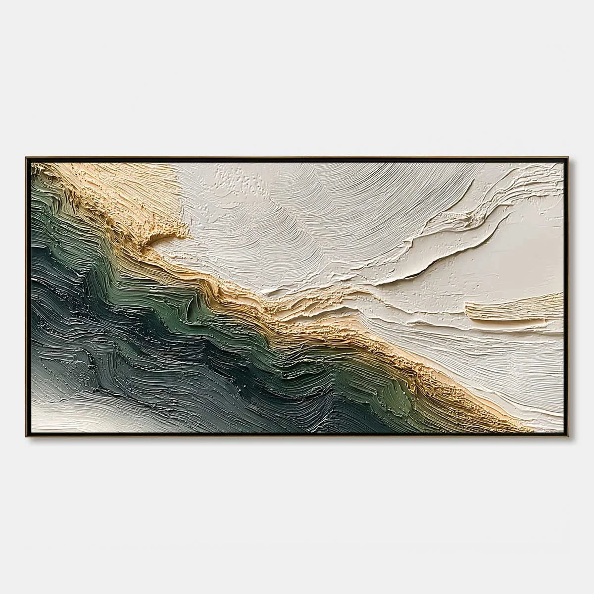 VERDANT COAST: Wabi Sabi Style Textured Abstract Landscape Painting | hanging in living room, Abstract wall art