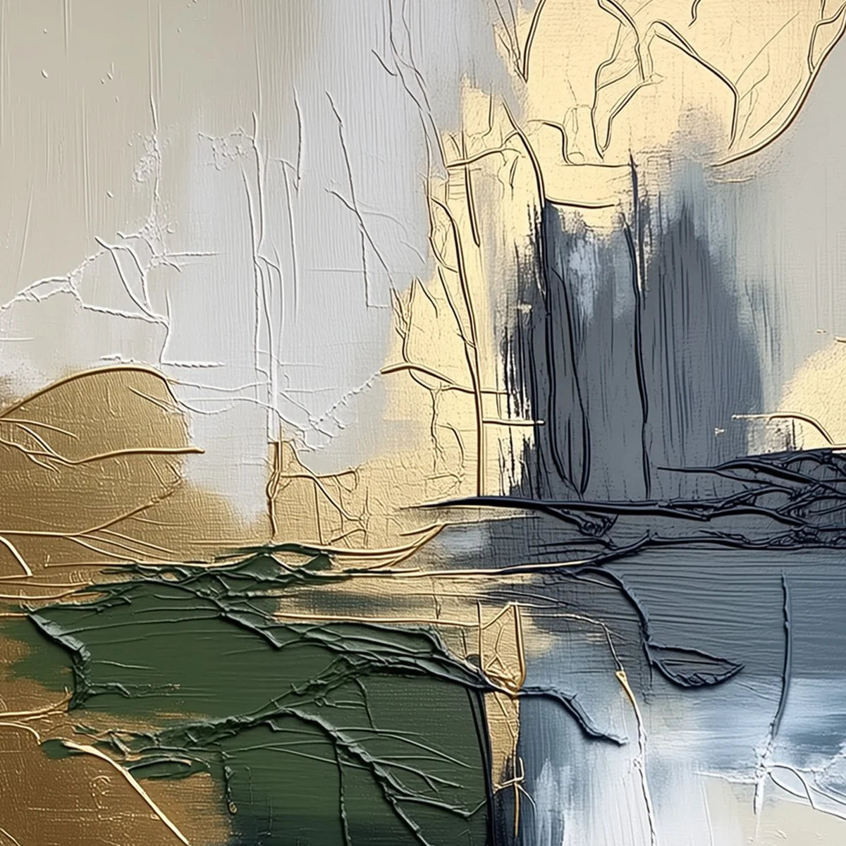 VERDANT ECHO: Textured Wabi Sabi Abstract Landscape Painting | rectangular format, hand-painted canvas edge