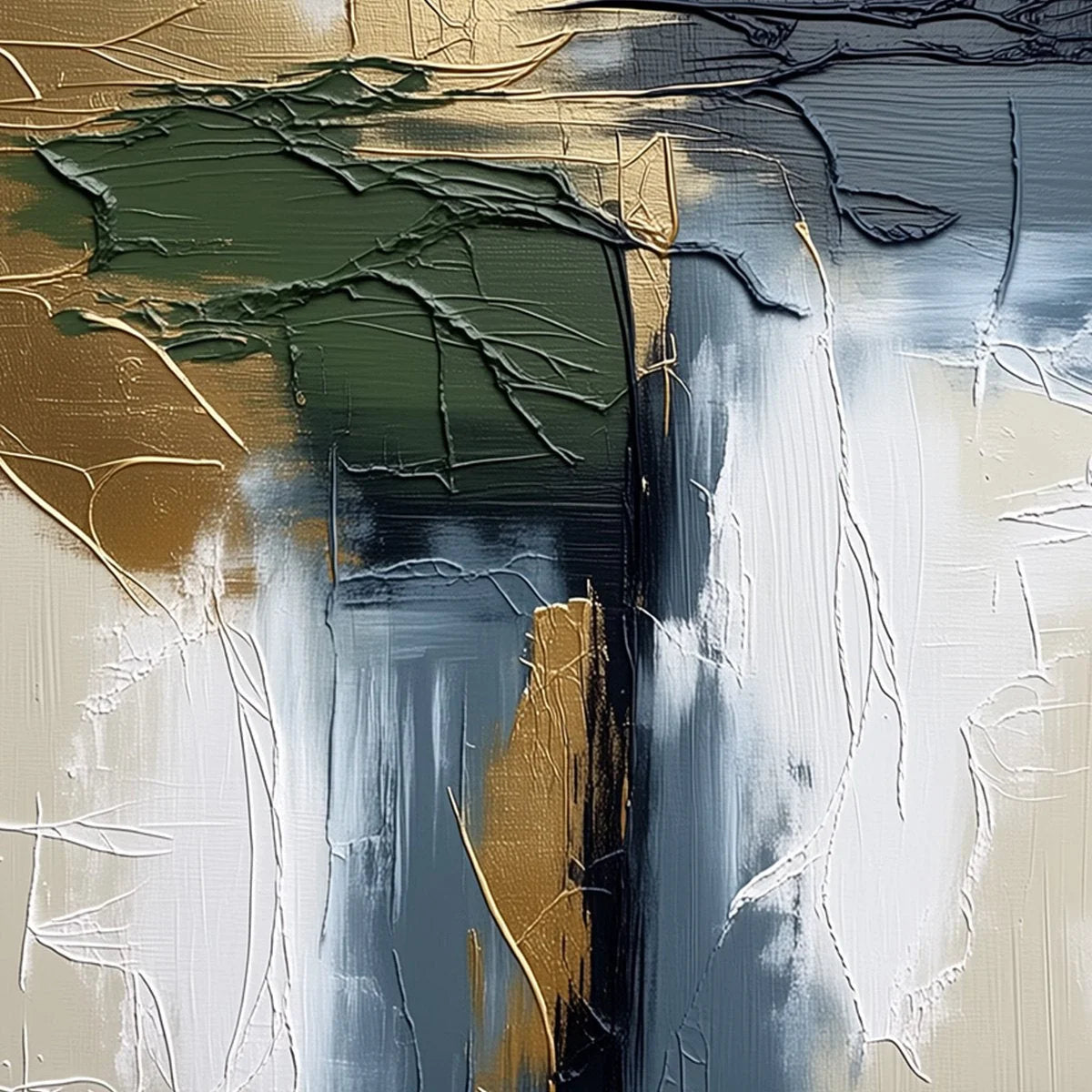 VERDANT ECHO: Textured Wabi Sabi Abstract Landscape Painting | rolled canvas, ready for custom framing