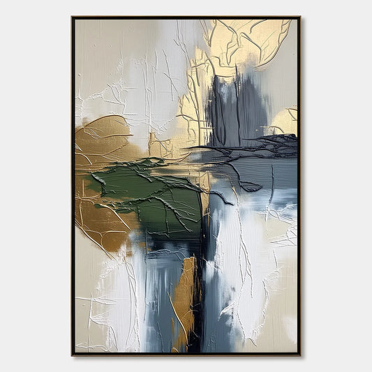 VERDANT ECHO: Textured Wabi Sabi Abstract Landscape Painting | hanging in living room, Abstract wall art