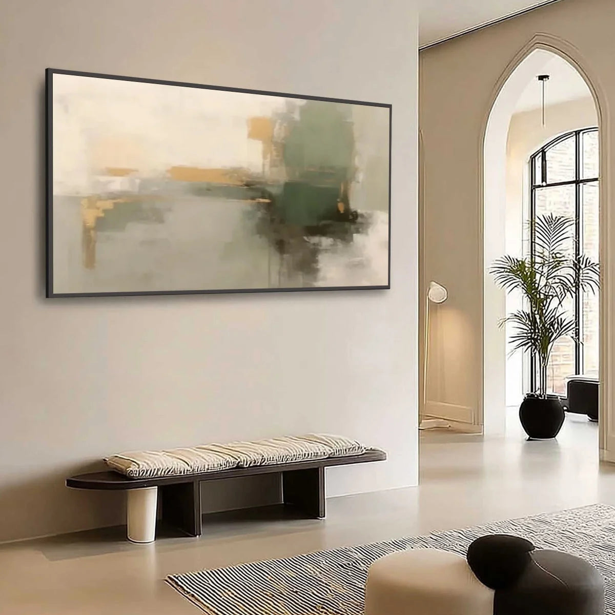 VERDANT ECHO: Wabi Sabi Abstract Landscape Painting | rolled canvas, ready for custom framing