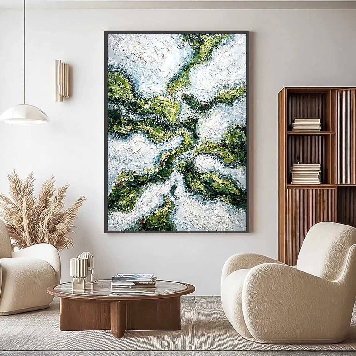 VERDANT FLOW: Abstract Green Impasto Landscape Oil Painting | Abstract closeup, raised brushwork detail