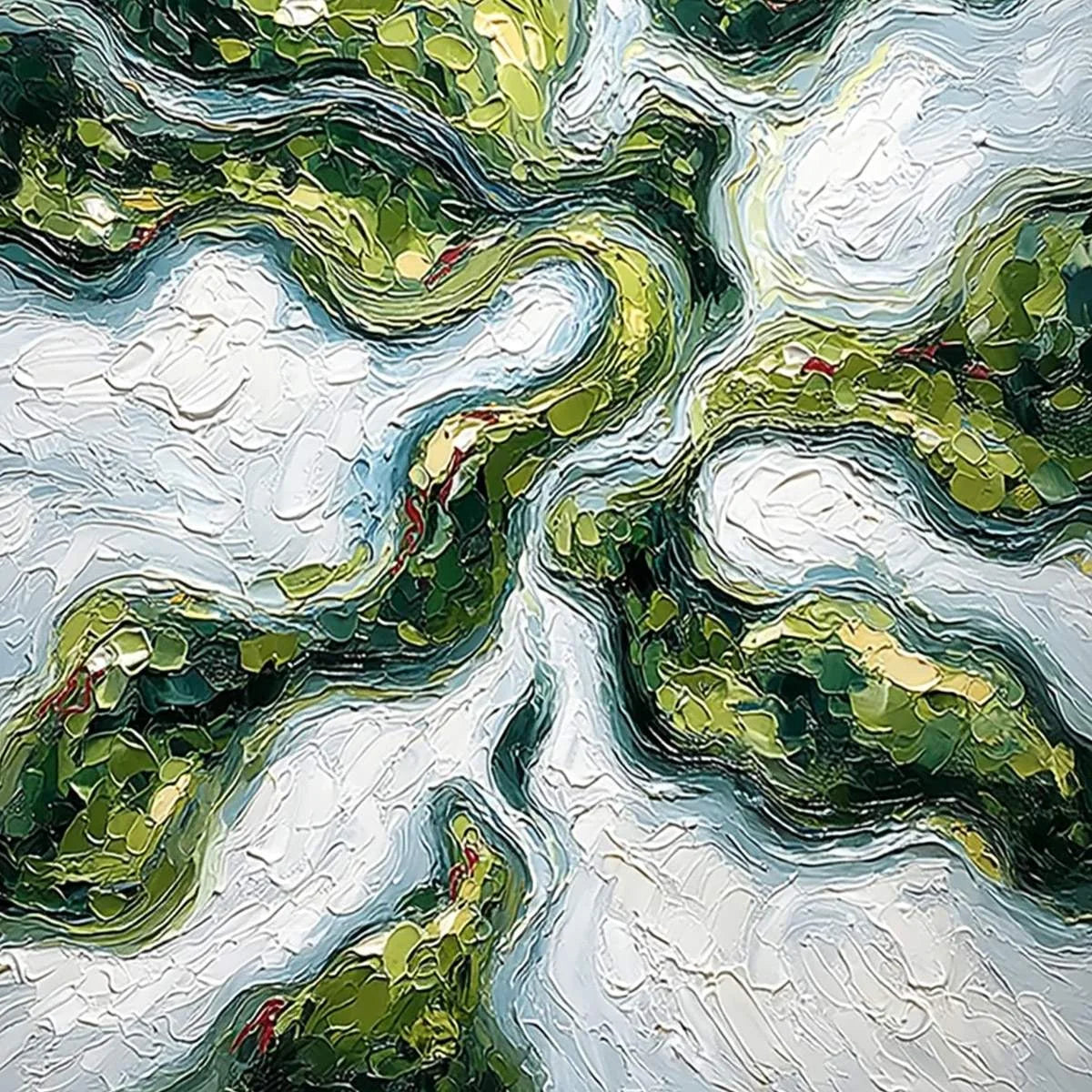 VERDANT FLOW: Abstract Green Impasto Landscape Oil Painting | rolled canvas, ready for custom framing