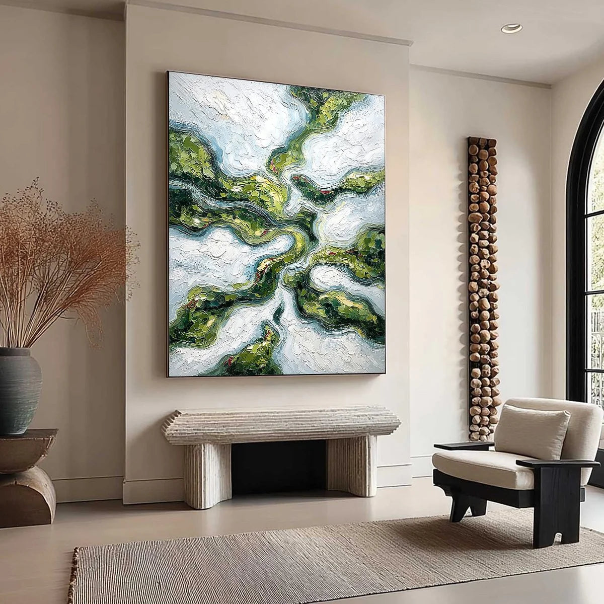 VERDANT FLOW: Abstract Green Impasto Landscape Oil Painting | green palette, original oil on stretched canvas art