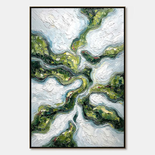 VERDANT FLOW: Abstract Green Impasto Landscape Oil Painting | hanging in living room, Abstract wall art