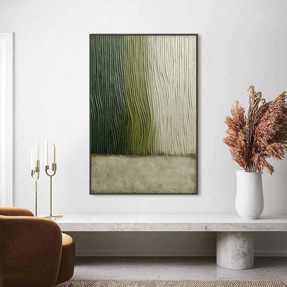 VERDANT GROOVE: Textured Wabi Sabi Abstract Landscape Painting | Abstract closeup, raised brushwork detail