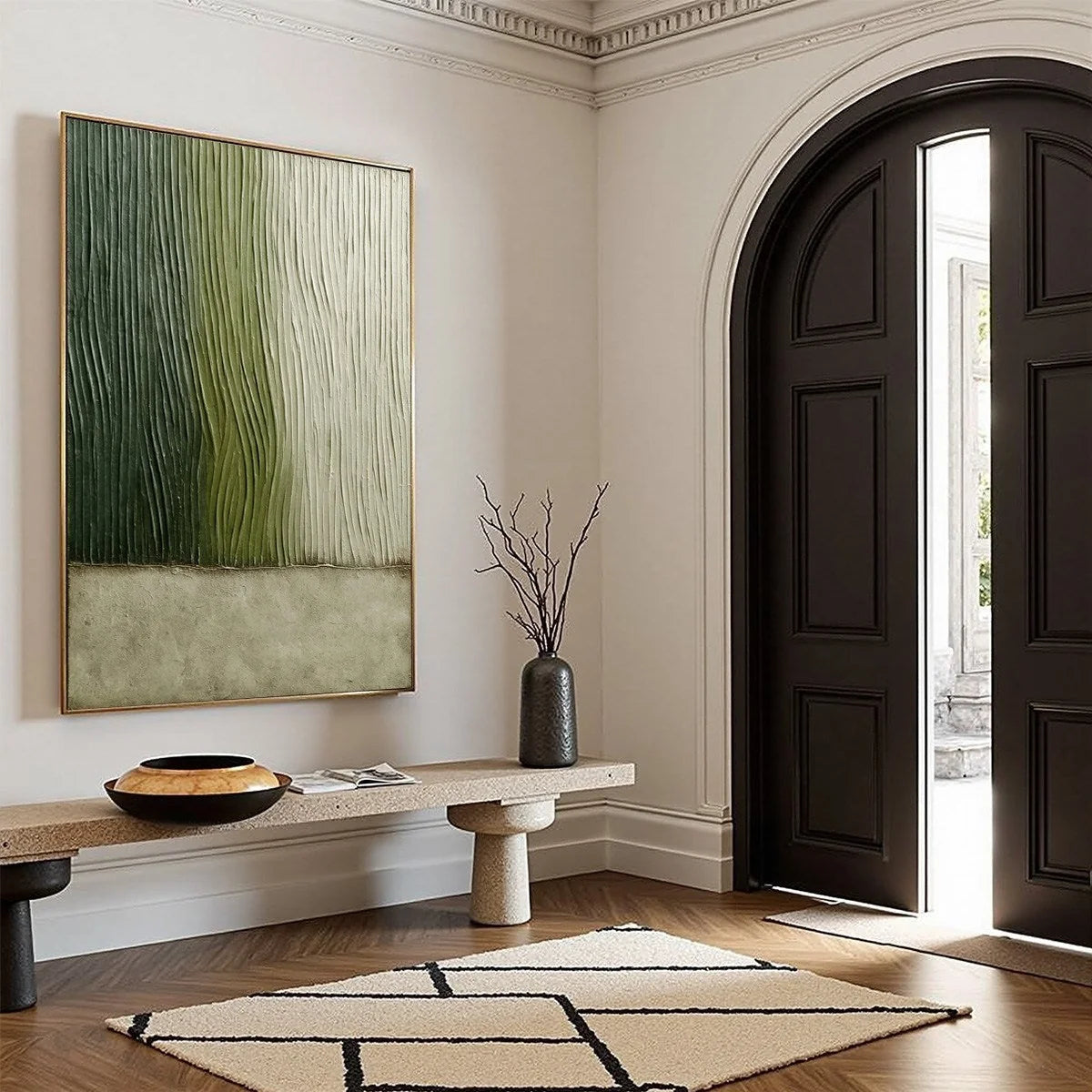 VERDANT GROOVE: Textured Wabi Sabi Abstract Landscape Painting | multi-color palette, original oil on stretched canvas art