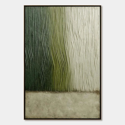 VERDANT GROOVE: Textured Wabi Sabi Abstract Landscape Painting | hanging in living room, Abstract wall art