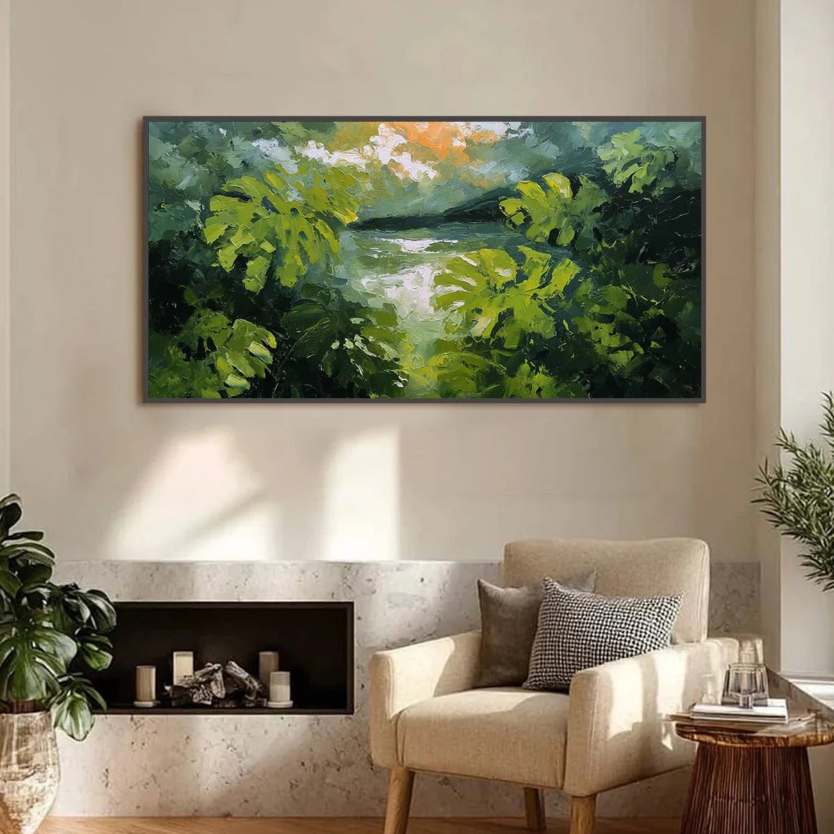 VERDANT HIDEAWAY: Textured Impasto Painting of a Forest Lake | Figurative closeup, raised brushwork detail