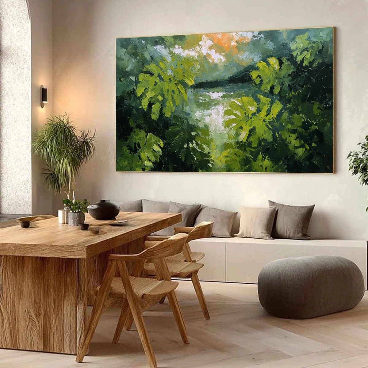 VERDANT HIDEAWAY: Textured Impasto Painting of a Forest Lake | Figurative mood, soft natural light studio shot