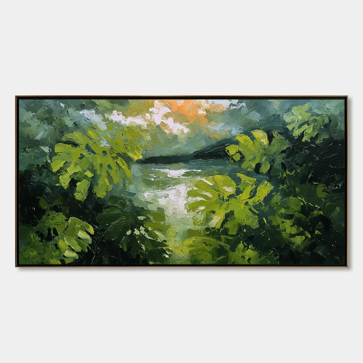 VERDANT HIDEAWAY: Textured Impasto Painting of a Forest Lake | hanging in living room, Figurative wall art