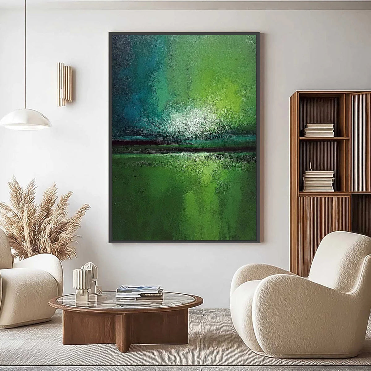 VERDANT HORIZON: Large Textured Abstract Green Landscape Painting | Abstract closeup, raised brushwork detail