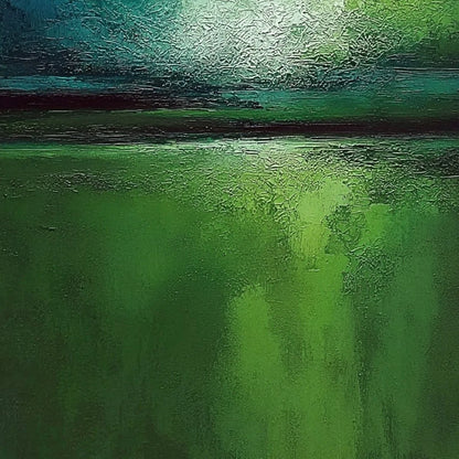 VERDANT HORIZON: Large Textured Abstract Green Landscape Painting | rectangular format, hand-painted canvas edge