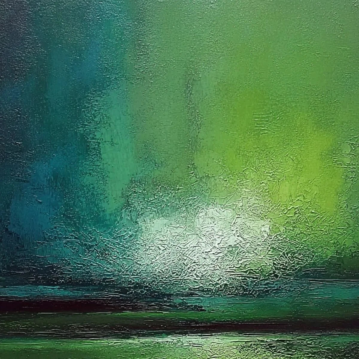 VERDANT HORIZON: Large Textured Abstract Green Landscape Painting | rolled canvas, ready for custom framing