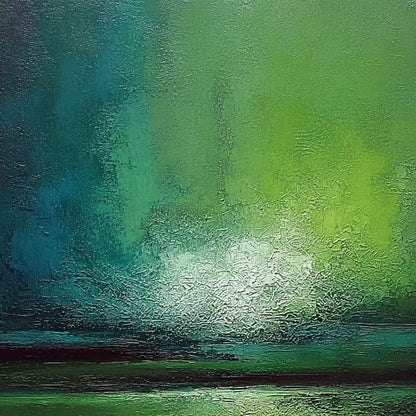 VERDANT HORIZON: Large Textured Abstract Green Landscape Painting | rolled canvas, ready for custom framing