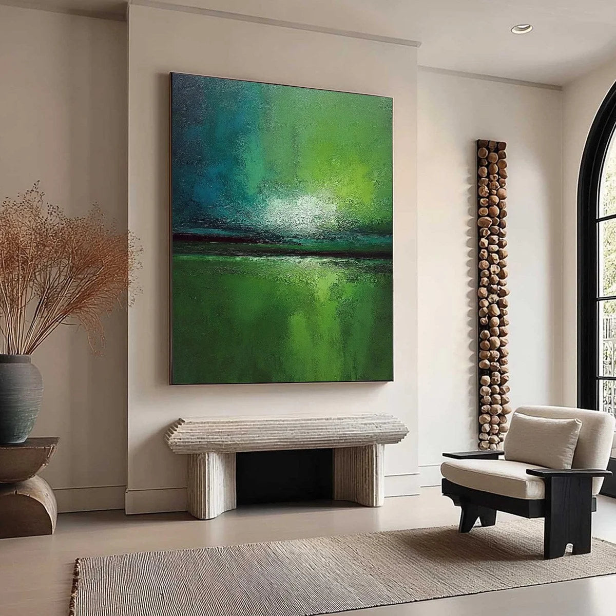 VERDANT HORIZON: Large Textured Abstract Green Landscape Painting | green palette, original oil on stretched canvas art