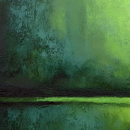VERDANT HORIZON: Large Textured Green Abstract Landscape Painting | rectangular format, hand-painted canvas edge