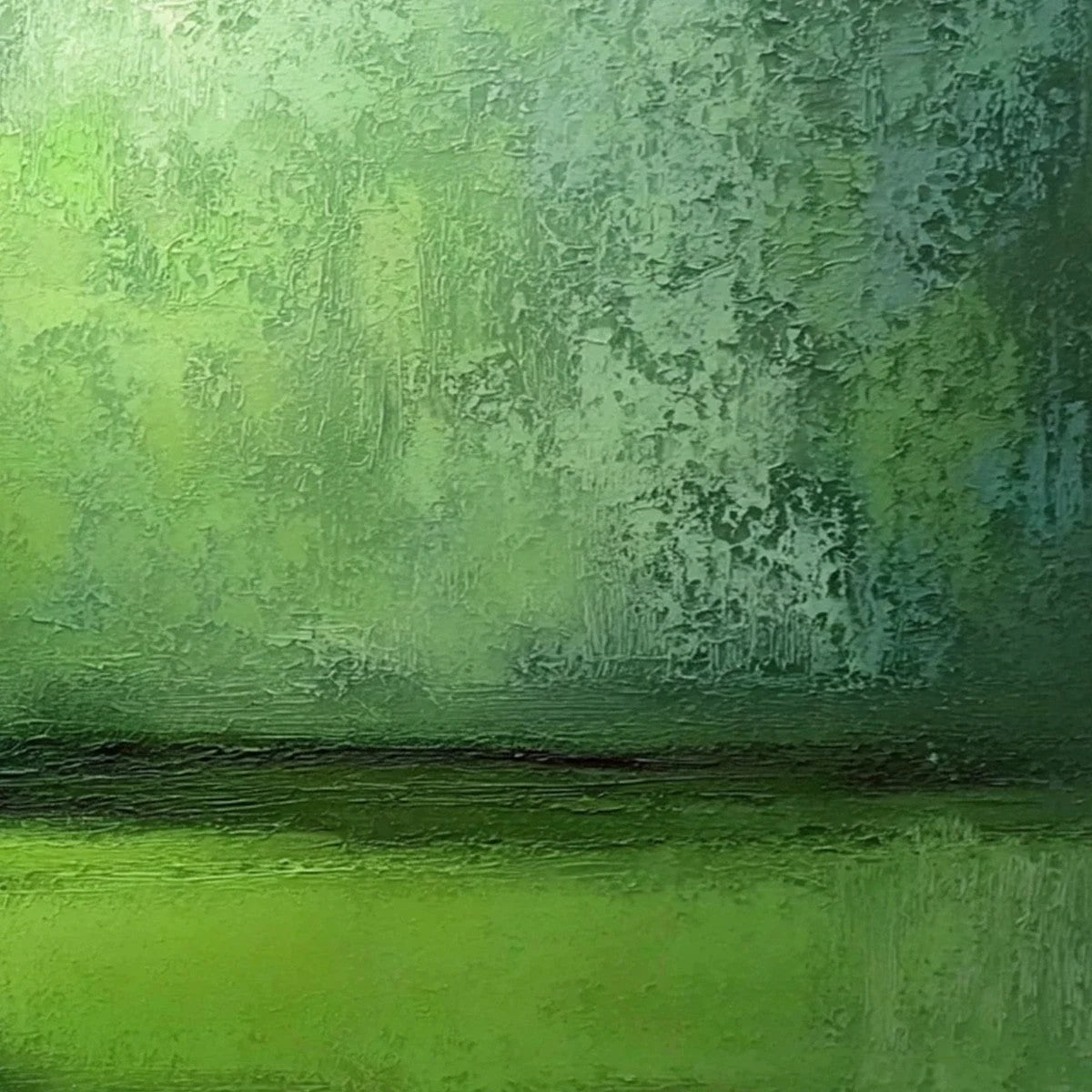 VERDANT HORIZON: Large Textured Green Abstract Landscape Painting | rolled canvas, ready for custom framing