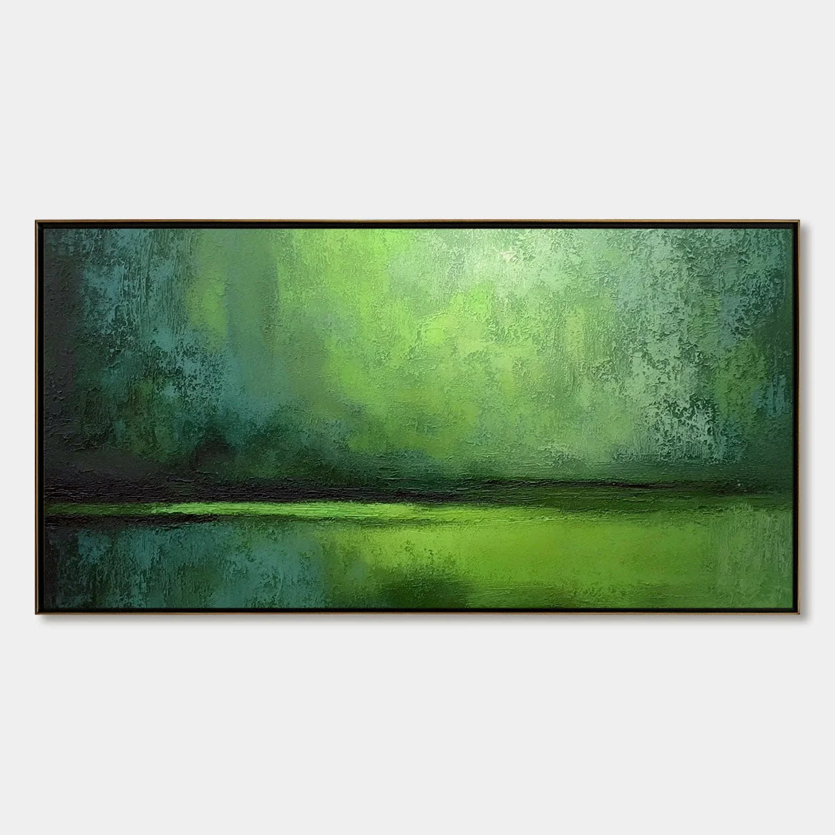 VERDANT HORIZON: Large Textured Green Abstract Landscape Painting | hanging in living room, Abstract wall art
