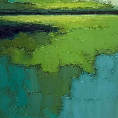 VERDANT HORIZON: Textured Abstract Green Landscape Painting | rectangular format, hand-painted canvas edge