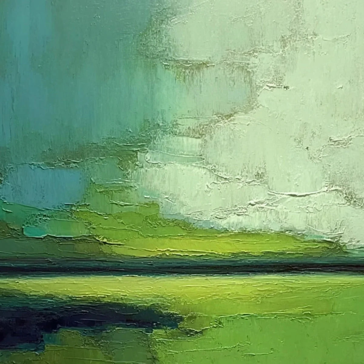 VERDANT HORIZON: Textured Abstract Green Landscape Painting | rolled canvas, ready for custom framing