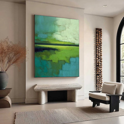 VERDANT HORIZON: Textured Abstract Green Landscape Painting | green palette, original oil on stretched canvas art