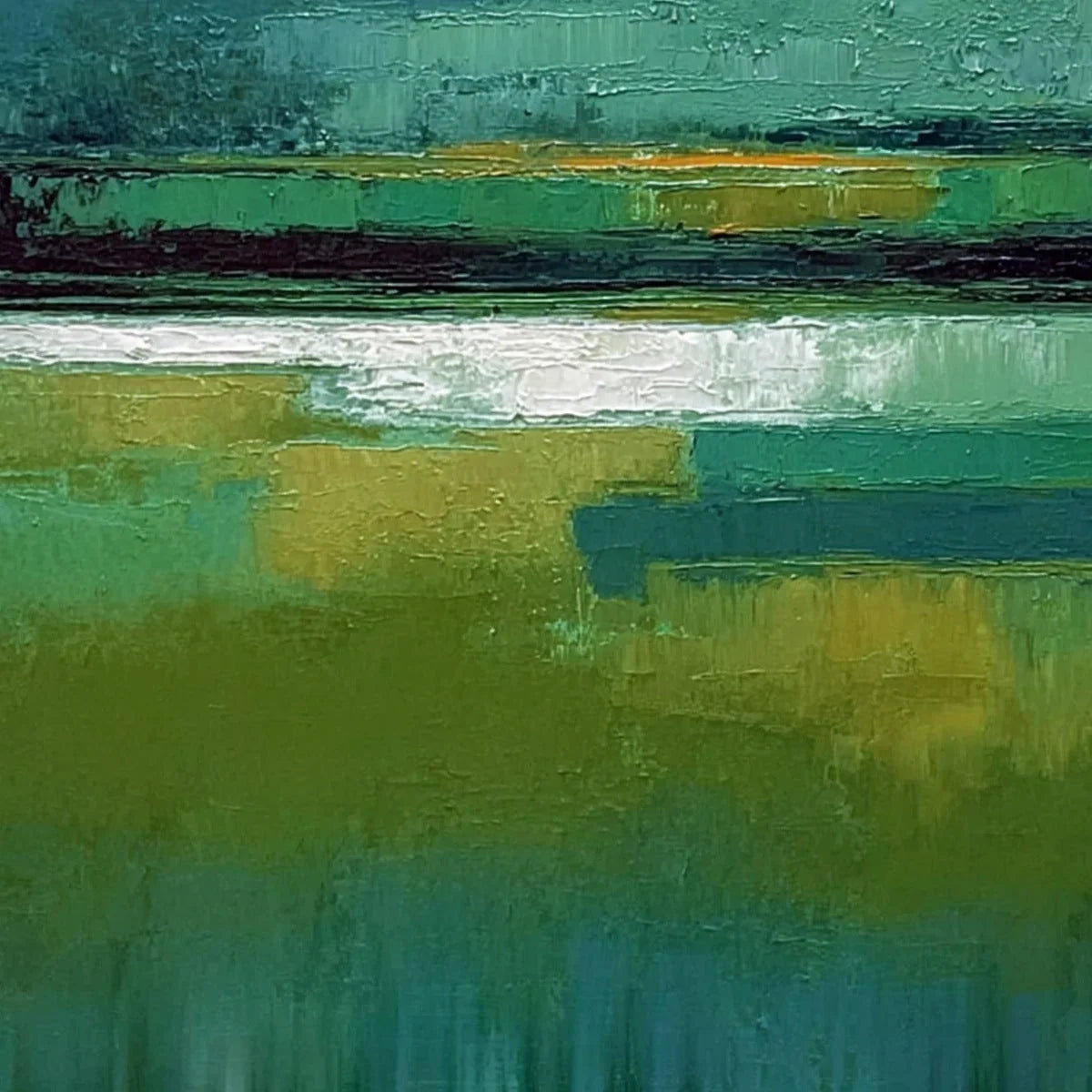 VERDANT HORIZON: Textured Wabi Sabi Abstract Landscape Painting | rectangular format, hand-painted canvas edge