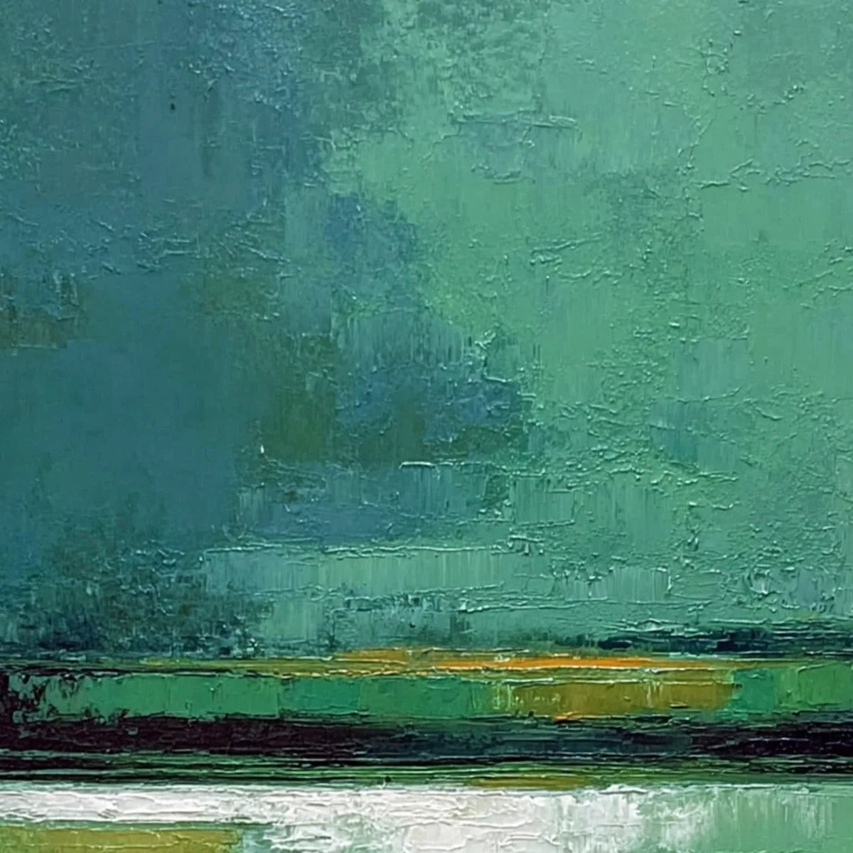 VERDANT HORIZON: Textured Wabi Sabi Abstract Landscape Painting | rolled canvas, ready for custom framing