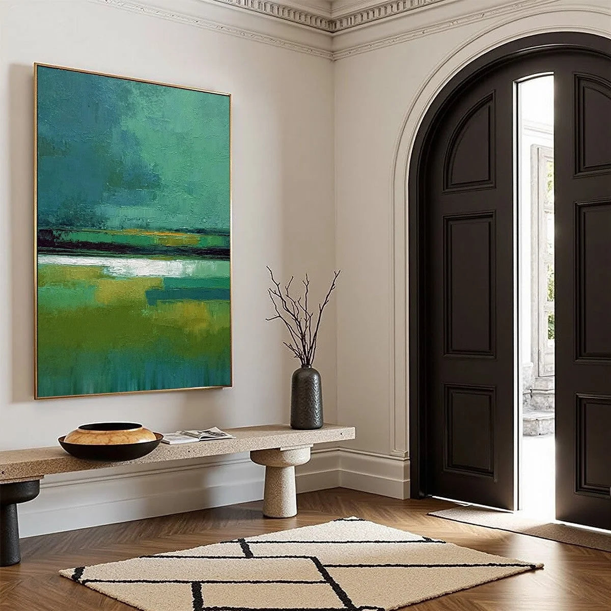 VERDANT HORIZON: Textured Wabi Sabi Abstract Landscape Painting | multi-color palette, original oil on stretched canvas art