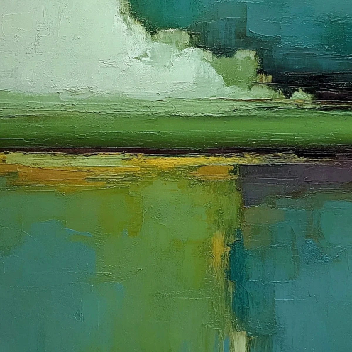 VERDANT HORIZON: Vertical Textured Abstract Landscape Oil Painting | rectangular format, hand-painted canvas edge