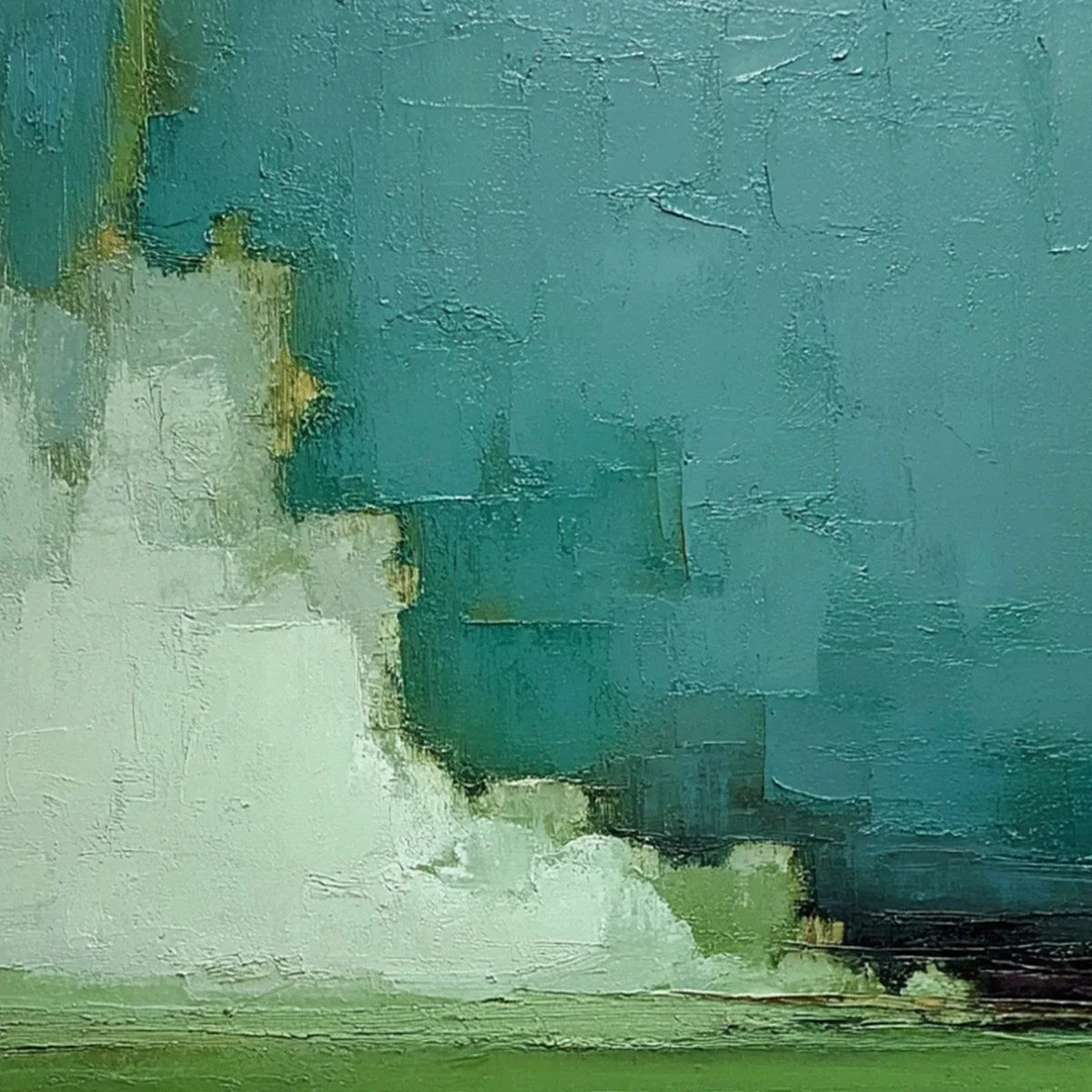 VERDANT HORIZON: Vertical Textured Abstract Landscape Oil Painting | rolled canvas, ready for custom framing