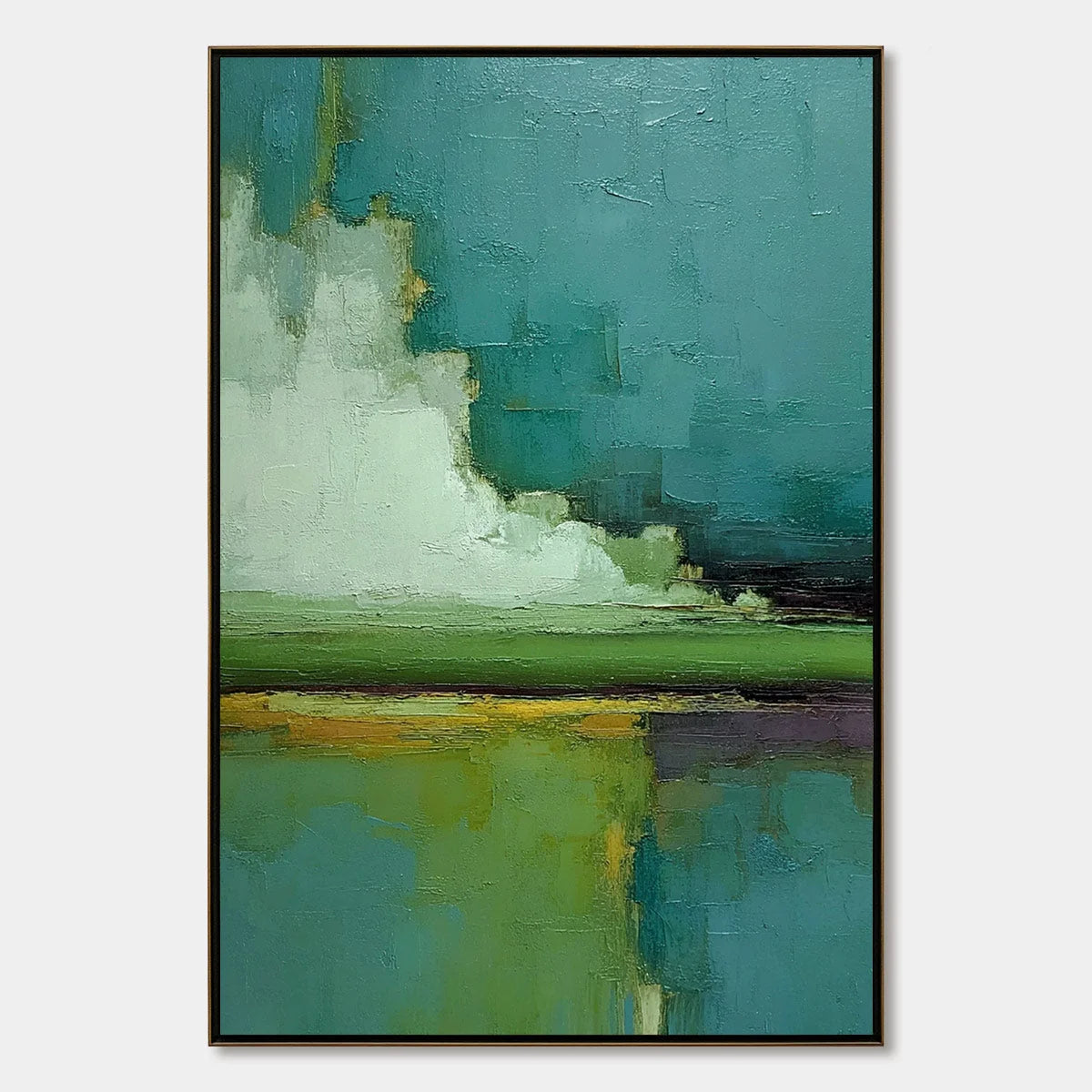 VERDANT HORIZON: Vertical Textured Abstract Landscape Oil Painting | hanging in living room, Abstract wall art
