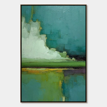 VERDANT HORIZON: Vertical Textured Abstract Landscape Oil Painting | hanging in living room, Abstract wall art