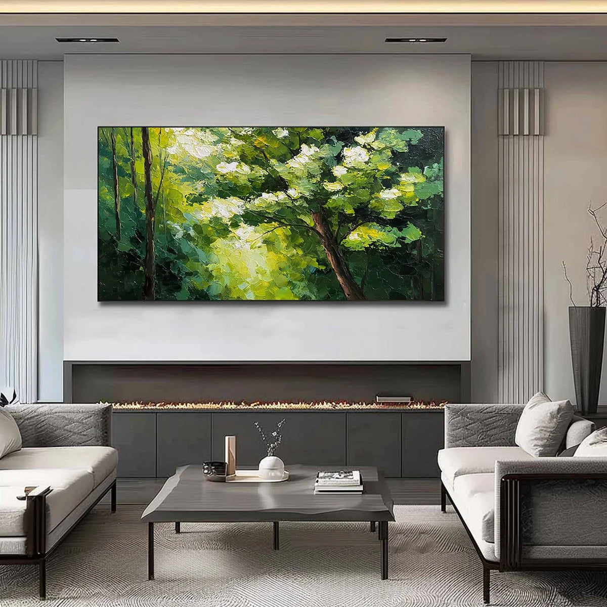 VERDANT LIGHT: Textured Palette Knife Forest Landscape Oil Painting | Landscape closeup, raised brushwork detail