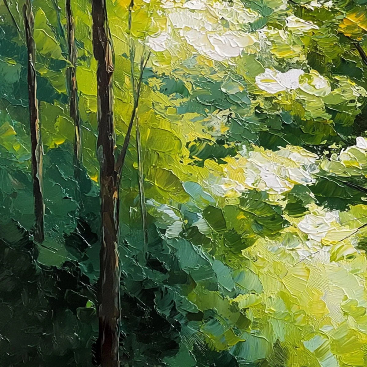 VERDANT LIGHT: Textured Palette Knife Forest Landscape Oil Painting | rectangular format, hand-painted canvas edge