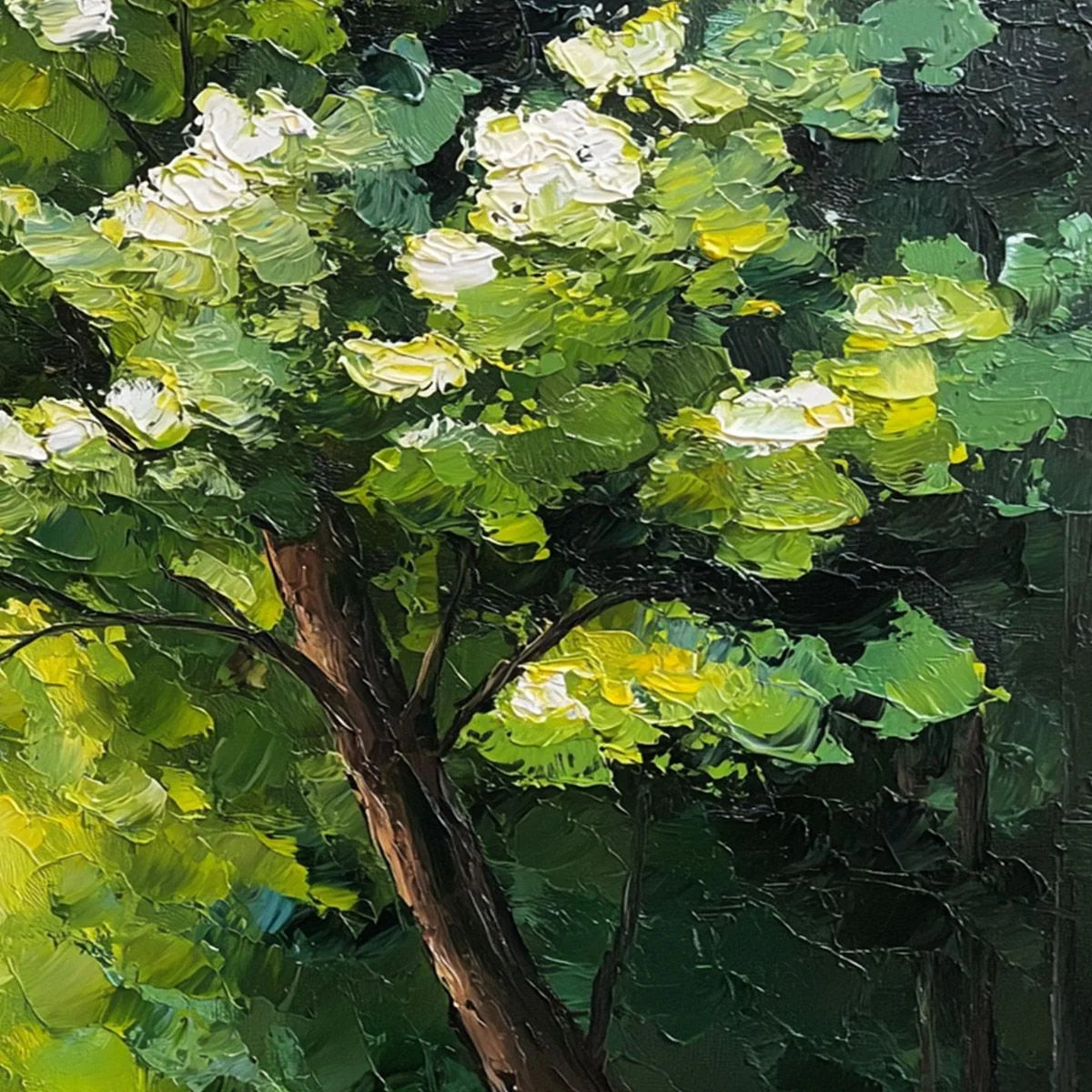 VERDANT LIGHT: Textured Palette Knife Forest Landscape Oil Painting | rolled canvas, ready for custom framing
