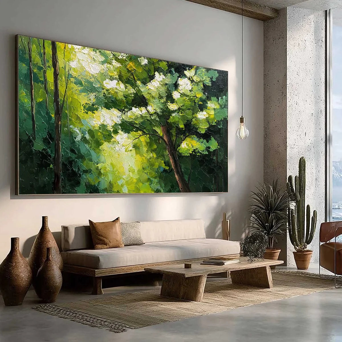 VERDANT LIGHT: Textured Palette Knife Forest Landscape Oil Painting | green palette, original oil on stretched canvas art