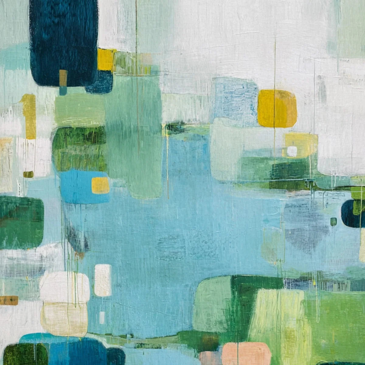 VERDANT MOSAIC: Vertical Modern Blue and Green Abstract Painting | rolled canvas, ready for custom framing