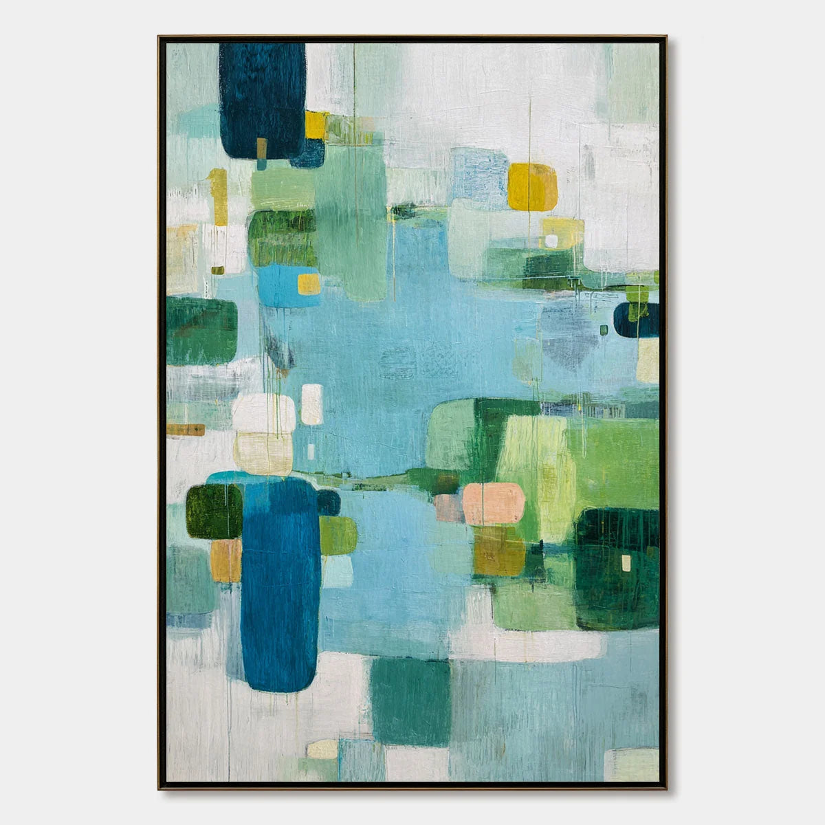 VERDANT MOSAIC: Vertical Modern Blue and Green Abstract Painting | hanging in living room, Abstract wall art