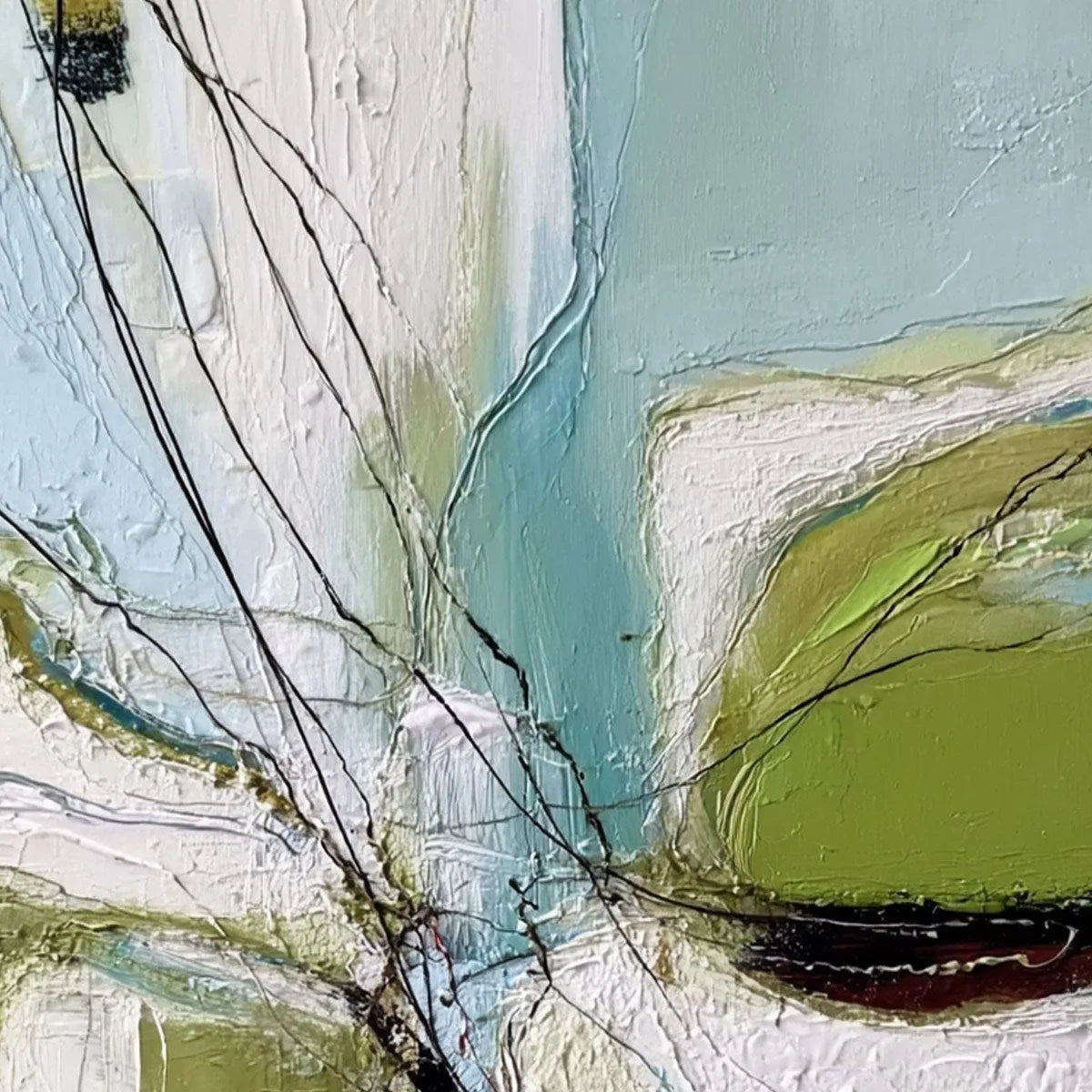 VERDANT NEXUS: Textured Abstract Painting with Green and Blue Hues | rolled canvas, ready for custom framing