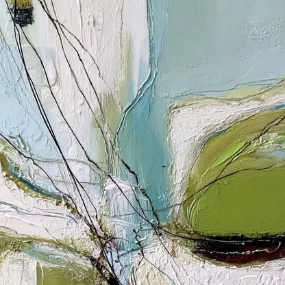 VERDANT NEXUS: Textured Abstract Painting with Green and Blue Hues | rolled canvas, ready for custom framing